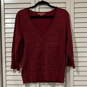 ModCloth Burgundy V-Neck Button Cardigan W/ Glitter Stripes Size L